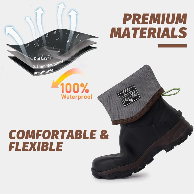 Trudave Store Men's Rubber Boots with Steel Shank, Waterproof Mid Calf Mens Rain Boots, Insulated Mud Work Boots for Garden (Reed Grass) - Image 4
